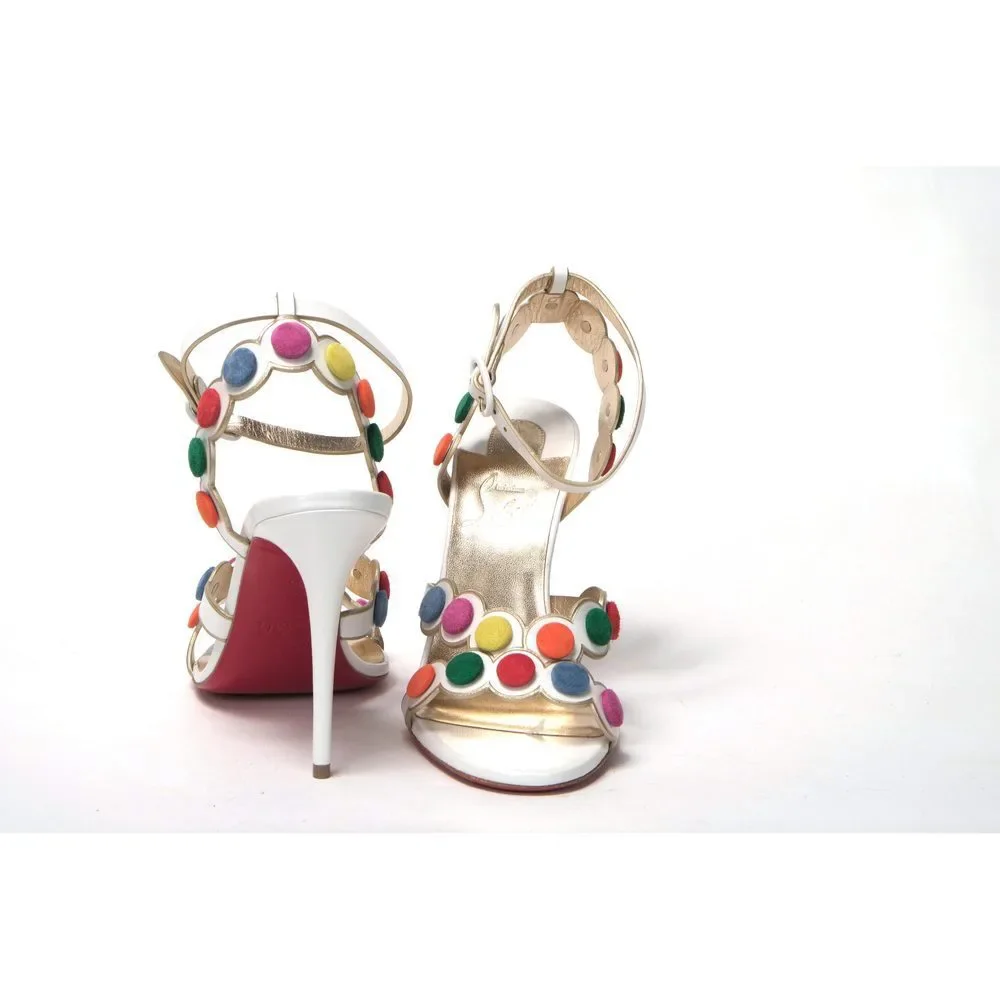 Christian Louboutin White Multicolor Spot Design High Heels Shoes Sandal - Picture 8 of 10